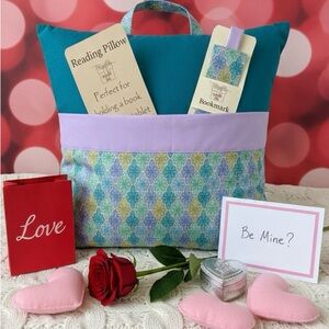 Teal and Purple Reading Pillow with Bookmark